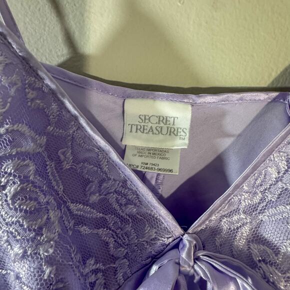 VTG Y2K Secret Treasures Satin Lace Slip Dress | Frost Lilac Tie Front (Size M) - Picture 3 of 9